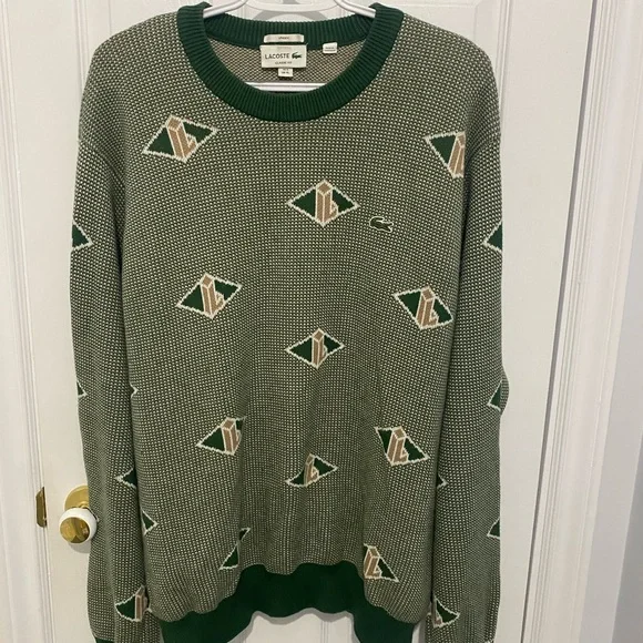 Lacoste Men's Green Geometric Crewneck Sweater - Picture 1 of 5